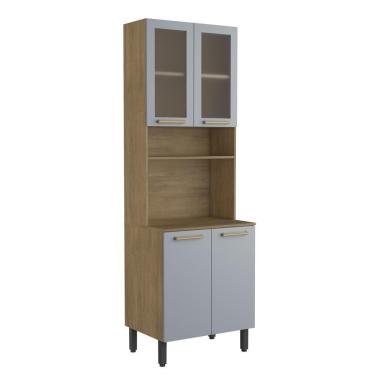 Imagem de Cozinha Compacta 4 Portas 2 De Vidro Grey Sky Axé Bertolini Cinza/carvalho