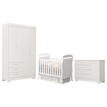 Imagem de Dormitório Infantil Zaki Guarda Roupa, Cômoda E Berço Mini Cama Danny Branco Fosco - Reller Móveis Branco Fosco