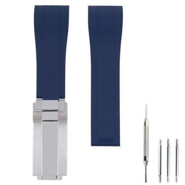 Imagem de Czjiaqh Pulseira masculina de borracha de 20 mm compatível com Rolex Daytona, preta, verde, fantasma de água, esportes ao ar livre, pulseira de silicone acessórios para mulheres (fivela prateada azul