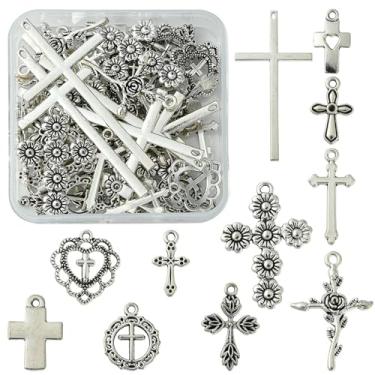 Imagem de MakemadeDIY 60 peças de pingentes de cruz para fabricação de joias, pingentes de metal de liga de estilo tibetano para fazer você mesmo, colares, pulseiras, brincos, 11 estilos