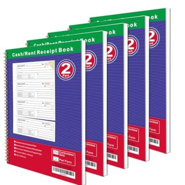 Imagem de Livros de recibos de dinheiro e aluguel - Livro de recibos com cópias sem carbono de 2 partes, 19 cm x 28 cm, capa envolvente, encadernação em espiral 200 conjuntos por livro, 4 recibos por página (5