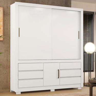 Imagem de Guarda Roupa Casal 3 Portas E 6 Gavetas Arbo Branco Rosa Flex