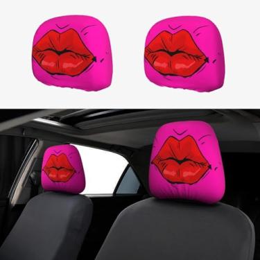 Imagem de KOSUES Hot Kiss Red Nice Lips Pink Kissing Capas de encosto de cabeça de carro pacote com 2 capas de encosto de cabeça para assento de carro Auto Elásticas Capas de assento de veículo Protetor de