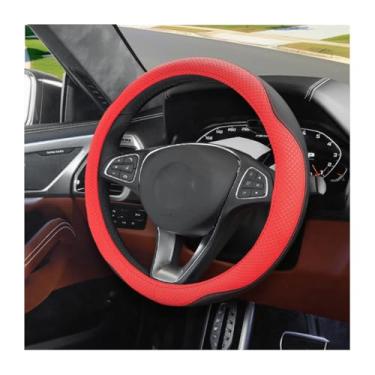 Imagem de FALVFUN Capa de volante de carro, protetor de volante de couro esportivo de 38 cm com anel interno, acessórios internos automotivos antiderrapantes respiráveis, ajuste universal (preto/vermelho)