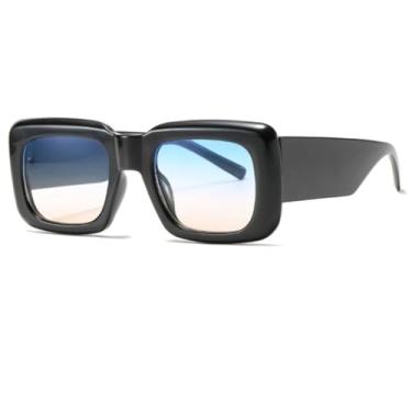 Imagem de Óculos de Sol Vintage Feminino Preto e Vermelho com Armação Reta, Moda Feminina, Proteção UV400 (C2 Preto-Azul-Amarelo)