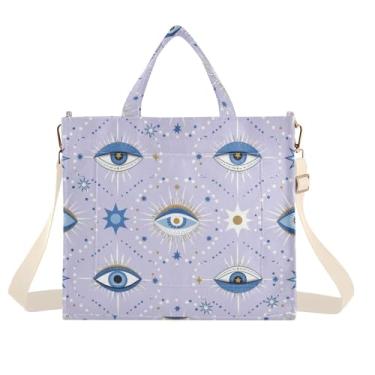 Imagem de Emelivor Bolsa feminina de veludo cotelê, bolsa transversal casual, bolsa de ombro para viagem, trabalho universitário, J-04Evil Eyes roxo, Medium
