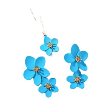 Imagem de DATOA Elegante colar floral com brincos para mulheres, conjunto de joias de flores e folhas coloridas, Metal, Sem Pedra Preciosa