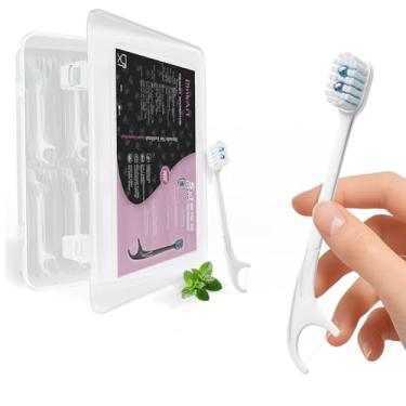 Imagem de Pinkart Mini escovas de dentes descartáveis com pasta de dente, pasta de flúor pré-colada, sabor menta, 2 contas, cerdas macias, raspador de língua, palito e fio dental, ideal para viagens