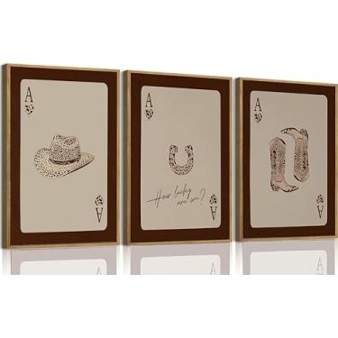 Imagem de Arte de parede em tela caubói ocidental 3 peças na moda com estampa de leopardo e pôquer marrom pôquer How Lucky We Are Painting Decoração de parede para quarto, sala de estar, dormitório, decoração