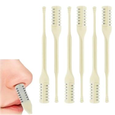 Imagem de 6 peças de cortador nasal 2 em 1, faca de nariz dupla face atualizada, ferramenta de remoção de pelos de narinas 360, aparador para homens, mulheres, escova de limpeza macia (creme)
