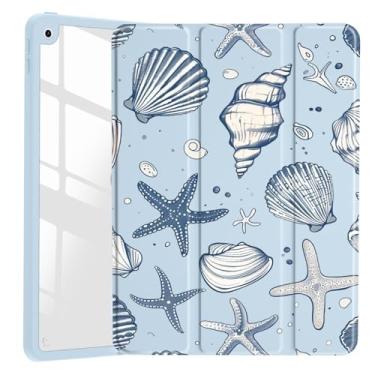 Imagem de JOYLAND Capa Sea Shells para iPad Air de 13 polegadas (M2) 2024, capa rígida de acrílico transparente azul gelo com suporte para lápis, capa para tablet com três dobras (número do modelo: