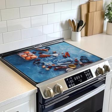 Imagem de Protetor de tampa superior de fogão elétrico, tapete de fogão de vidro azul para cozimento doméstico, tapete de fogão de indução de forno resistente ao calor para tapetes de bancada de cerâmica tapete
