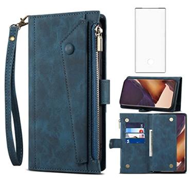 Imagem de Capa de celular para Samsung Galaxy Note 20 Ultra 5G com protetor de tela de vidro temperado, alça transversal flip zíper porta-cartões Note20 Plus Notes 20Ultra Note20+ U + 20+ Twenty Not Blue