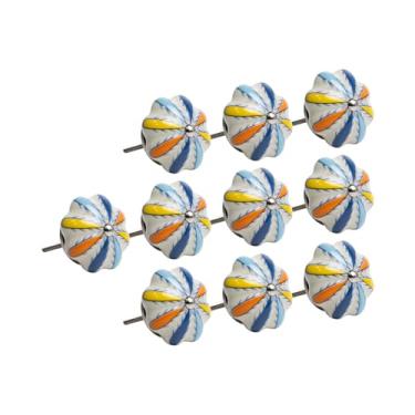 Imagem de 12 Puxador em Cerâmica Abóbora Floral Armário Boho Chic (Branco/Azul - MPPON140)