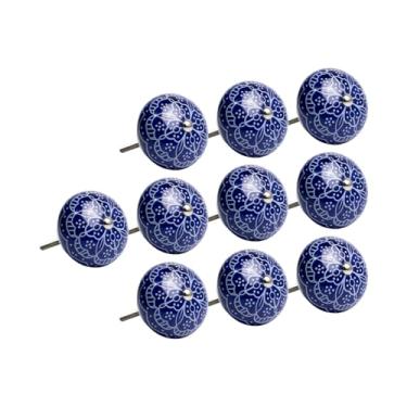 Imagem de 12 Puxador em Cerâmica Abóbora Floral Armário Boho Chic (Azul/Branco - MPPON129)