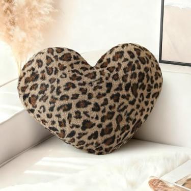 Imagem de AELS Almofada em forma de coração com estampa de guepardo, almofada decorativa de amor de leopardo de 50 cm, pelúcia macia e fofa, dia dos namorados, casamento, sala de estar, quarto e decoração de