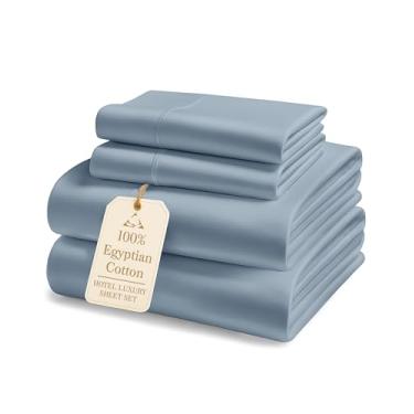 Imagem de LANE LINEN Jogo de lençol ultra macio California King - 1000 fios, 100% algodão egípcio totalmente elástico com costura francesa em hotel ajustado como lençóis de cama Cal King de luxo - azul francês