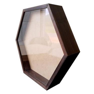 Imagem de KIAGA, Moldura Caixa Alta Hexagonal com Vidro para Quadros Quilling e Scrapbook - 1,5x6,5 Cor:MARROM;Tamanho:30x34,5 CM