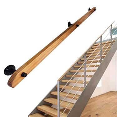 Imagem de Corrimão profissional de escada de madeira antiderrapante, grades internas montadas na parede, varões de suporte de corredor para idosos (1 pés-6 m) (tamanho: 4,9 m)