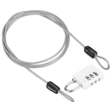 Imagem de PATIKIL Cabo de aço de segurança de 1 m (100 cm) com trava de combinação de 3 dígitos, 1 conjunto de cadeado de viagem revestido de PVC corda de arame de segurança laço duplo para mala de bagagem