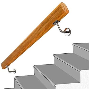 Imagem de SENNIAN Corrimão - Kit completo. Trilho de escada de madeira maciça antiderrapante de 0,3 a 6,1 m, montado na parede, casa, loft, grades para idosos, barras de suporte de corredor, grades de deck