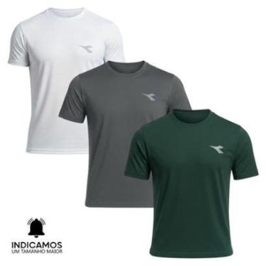 Imagem de Kit 3 Camisetas Diadora Small Logo Masculina - Verde Escuro e Chumbo XGG-Masculino