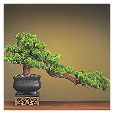 Imagem de Árvores artificiais vasos plantas 30,5 cm simulação de pinheiro bonito, decoração de pedra plantingtree verde, árvore falsa para a varanda do zen sala de estar plantas artificiais bonsai