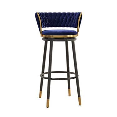 Imagem de Banquetas de veludo com pernas de metal preto cadeira alta com encosto estofado curvo balcão banco para cozinha ilha cadeira de jantar giratória (75 cm/29,5" azul) altura sentada 65/75 cm independente