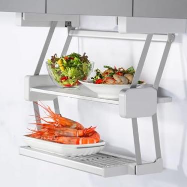 Imagem de Porta-temperos dobrável dobrável, organizador de armazenamento sob armário para despensa/guarda-roupa/armário, com camada de drenagem vazada, comporta até 10 kg, D 21 x 40 cm a 59 cm