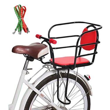 Imagem de JOEUQK Assento traseiro de bicicleta infantil, suporte para selim de bicicleta infantil para crianças com apoio seguro para as costas com apoio de braço e pedal de proteção para corrimão, adequado