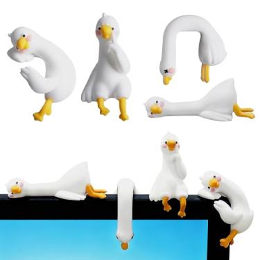 Imagem de Xingoaup 4 peças de decoração de monitor de computador, resina para decoração de painel de carro, decorações engraçadas de mesa/TV/moldura de foto (ganso)