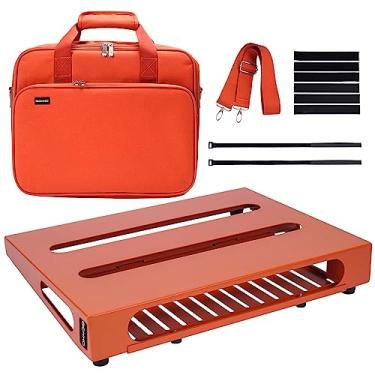 Imagem de GOKKO Pedal de guitarra 35 x 28 cm com suporte de fonte de alimentação, inclui bolsa de transporte e fitas de montagem (laranja, GKS-14OR)