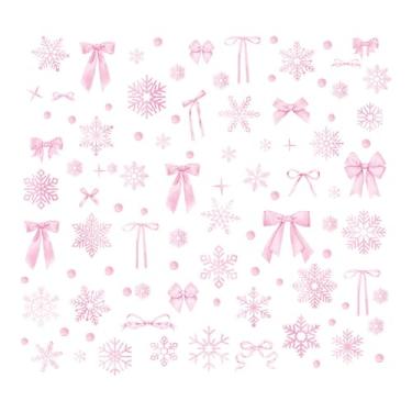 Imagem de Adesivos de parede de Natal, adesivos de festa de inverno, faça você mesmo, laço rosa de floco de neve para decoração de casa, como sala de estar, quarto, banheiro, quarto de criança