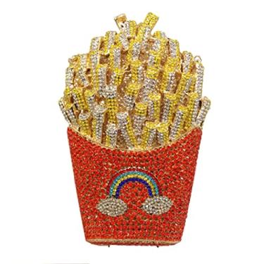 Imagem de DEBIMY Bolsa feminina de cristal com batatas fritas e strass para festa de casamento, Laranja