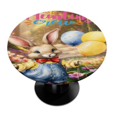 Imagem de hongjinglin Toalha de mesa redonda com borda elástica de Páscoa, toalha de mesa redonda limpável para ambientes internos e externos, pátio, jantar, cozinha, festival, decoração para mesas de 114 a 127