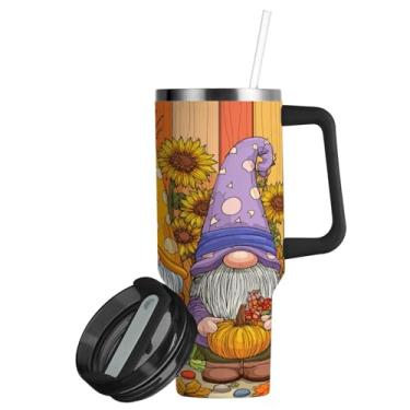 Imagem de ATTX Copo de gnomos de folhas de outono de 850 g com alça, copo de aço inoxidável a vácuo de parede dupla com palha, caneca de café de viagem isolada #120