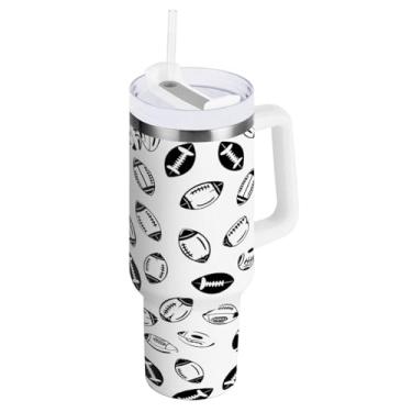 Imagem de KEEPREAL Copo padrão de futebol americano de 850 g com alça, garrafa de água esportiva isolada com tampa e canudo, caneca de café de viagem de aço inoxidável térmico #264