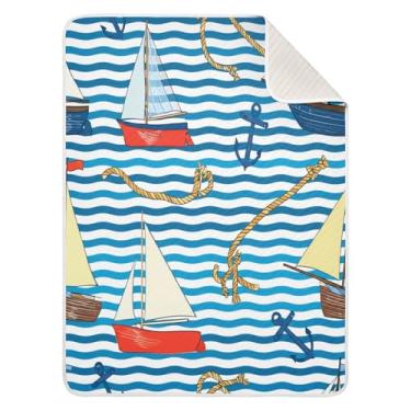Imagem de GakkiGii Cobertor de bebê de barco à vela 76 x 101 cm, cobertor infantil macio para meninos e meninas, cobertor de algodão para carrinho de bebê para viagem de soneca