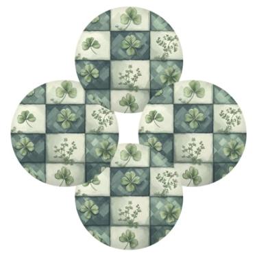 Imagem de ATTX Jogo americano redondo xadrez verde de São Patrício para mesa de jantar, jogo americano de decoração do dia de São Patrício, tapetes para mesa de cozinha para 4#464