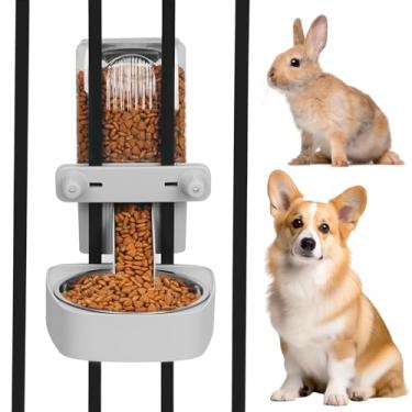 Imagem de Kenond Alimentador automático de coelho suspenso de 1,6 L, dispensador de alimentos por gravidade de grande capacidade de 1,6 l com tigela de aço inoxidável, para cães, gatos, furões e animais