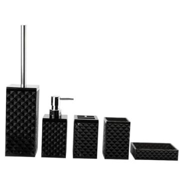 Imagem de ＫＬＫＣＭＳ Conjunto de 5 peças de acessórios para banheiro: porta-escova de dentes, prático, copo para enxaguante bucal, escova sanitária, saboneteira e, Preto