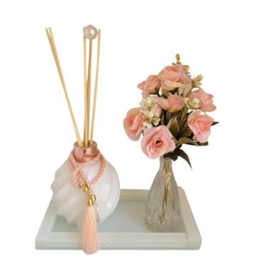 Imagem de Frasco de Vidro Espiral Branco Degradê 250ml – Difusor Aromatizador com Bandeja e Vaso de Flores para Casa, Escritório e Lavabo(DOURADO)