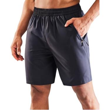 Imagem de MIER Shorts de corrida masculino de secagem rápida com bolso com zíper, cintura elástica, shorts para exercícios atléticos, exercícios, fitness, 18 cm