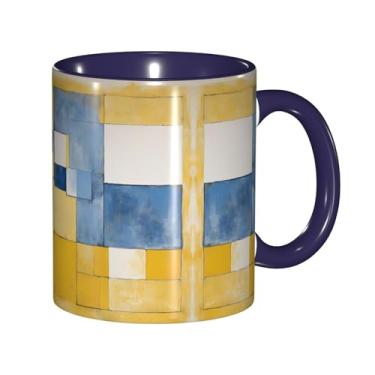 Imagem de Zeraoke Impressão de pintura abstrata cinza e amarela canecas de café criativas, personalizadas, presente para família, tamanho de 325 ml, unissex