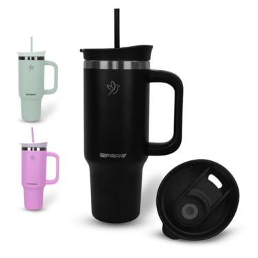 Imagem de Sipraw Copo com alça, copo isolado à prova de vazamento com tampa e canudo, caneca de café de viagem de aço inoxidável, compatível com porta-copos, perfeito para acampamento, viagem e presente, 850 g