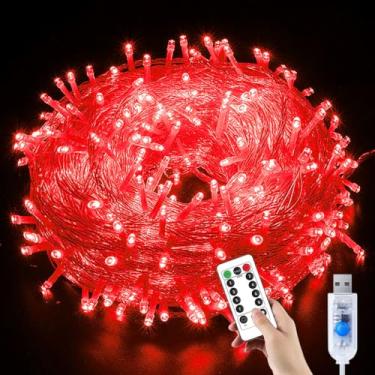 Imagem de YUANHUYUOU Cordão de luzes de Natal, 6 m, 40 LEDs, alimentado por USB, com controle remoto, à prova d'água, luzes de corda internas e externas para decoração de Natal (vermelho)