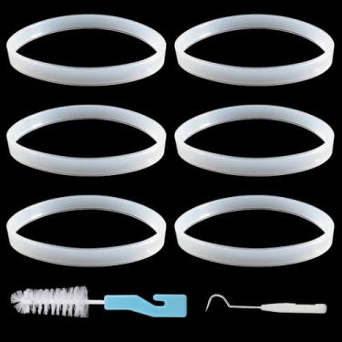 Imagem de 6 peças de vedação de borracha de 10 cm para peças de reposição Ninja Blender, com 1 escova de limpeza e 1 gancho, serve para O-ring branco para 7 lâminas de barbatana, adequado para liquidificador