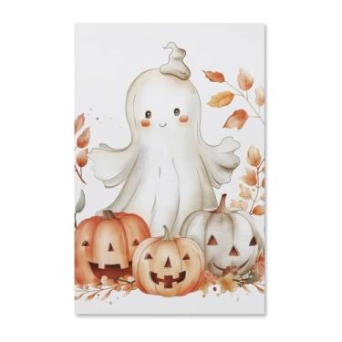 Imagem de HouLaiZhe Pôster de Halloween com estampa de arte de parede em tela de abóbora fantasma fofo decoração de parede gótica para sala de estar quarto 11 x 17 polegadas (28 x 43 cm)