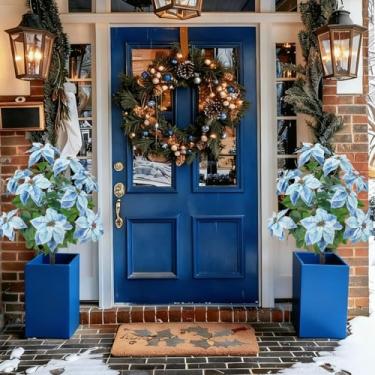 Imagem de MHMJON Poinsétia artificial de 90 cm com 90 cm, árvores de poinsétia falsas em vasos, plantas falsas realistas com tronco de madeira, árvores florais para férias, ambientes internos e externos