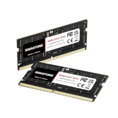 Imagem de 【Computadores DDR5 RAM: GIGASTONE 32 GB (2 x 16 GB), kit de RAM DDR5 4800 MHz para portátil, PC5-38400 CL40-40-77, 1,1 V SODIMM 262 pinos, não bufferizada, sem memória ECC. Alto R desempenho para